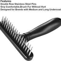 HKM-5796669 Double Row Pin Pet Grooming Rake for Dogs and Cats - Effectively Removes Mats, Tangles & Dead Hair with Ergonomic Grip