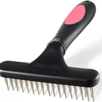 HKM-5796669 Double Row Pin Pet Grooming Rake for Dogs and Cats - Effectively Removes Mats, Tangles & Dead Hair with Ergonomic Grip