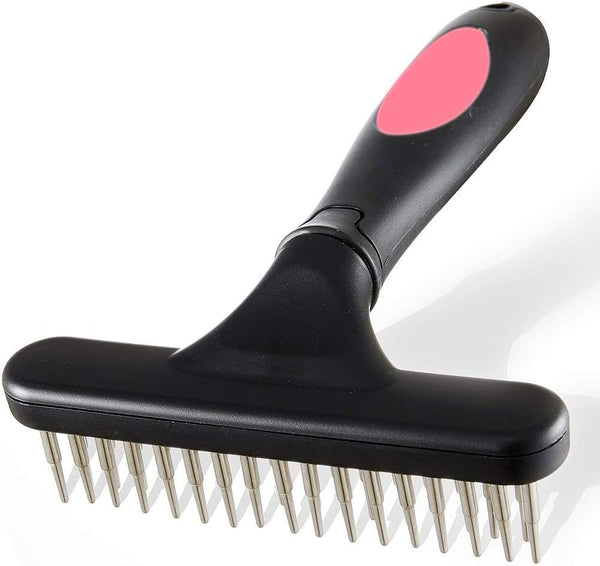 HKM-5796669 Double Row Pin Pet Grooming Rake for Dogs and Cats - Effectively Removes Mats, Tangles & Dead Hair with Ergonomic Grip