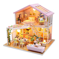 HKM-579667 3D DIY Wooden Miniature Dollhouse with LED Light for Kids Aged 5 to 7