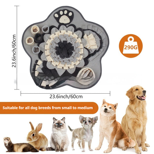 HKM-5797053 Flower Gray Sniffing Mat for Pets - Plush Slow Food Chew Pad