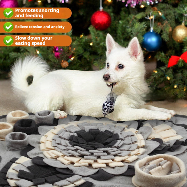 HKM-5797053 Flower Gray Sniffing Mat for Pets - Plush Slow Food Chew Pad