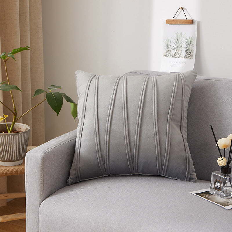 HKM-579795 Vertical Strip Velvet Cushion Cover, Plush Fabric, 45x45cm, Ideal for Bedroom and Study