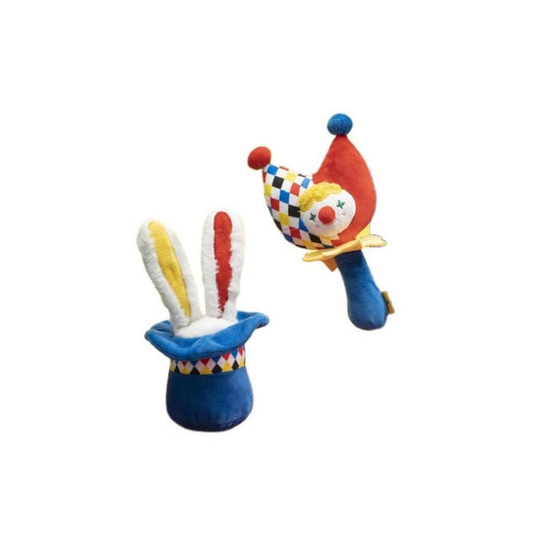 HKM-579923 Interactive Plush Dog Toy Set - Clown Wobble Hammer and Bunny Squeeze Hat for Fun Engagement