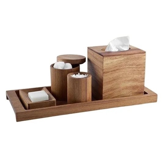 HKM-579987 Wooden Bathroom Accessory Set – Decorative Wood Bathroom Organisers in Custom Sizes
