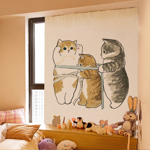 HKM-580115 Adorable Plush Cat Velcro Curtain with Punch-Free Installation - Various Designs and Sizes Available