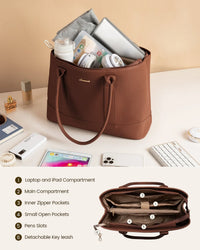 HKM-580115 Stylish Soft Leather Laptop Tote Bag for Women, 17-inch Office Briefcase and Shoulder Purse