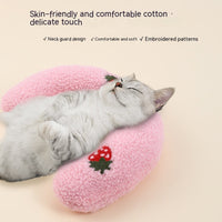 HKM-5801789 Cozy U-Shaped Pillow for Cats and Small Dogs - Soft Faux Fur Headrest for Deep Sleep and Comfort