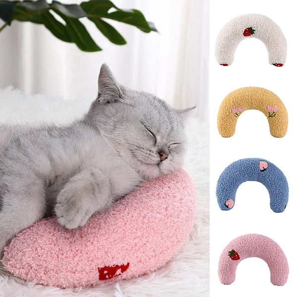 HKM-5801789 Cozy U-Shaped Pillow for Cats and Small Dogs - Soft Faux Fur Headrest for Deep Sleep and Comfort