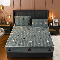 HKM-580371 Thickened Coral Pile Cotton Bed Cover with Pillowcases - Light Grey - Multiple Sizes Available