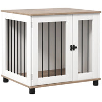 HKM-5804605 Walnut Brown Dog Kennel Furniture End Table with Lockable Door for Small and Medium Dogs