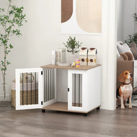 HKM-5804605 Walnut Brown Dog Kennel Furniture End Table with Lockable Door for Small and Medium Dogs