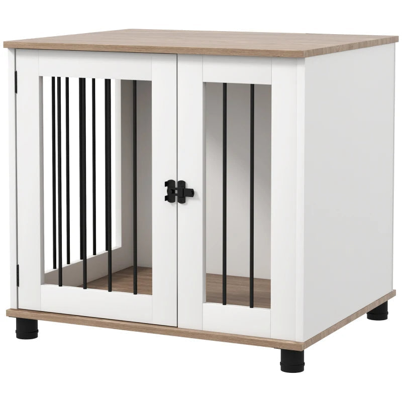 HKM-5804605 Walnut Brown Dog Kennel Furniture End Table with Lockable Door for Small and Medium Dogs