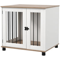 HKM-5804605 Walnut Brown Dog Kennel Furniture End Table with Lockable Door for Small and Medium Dogs
