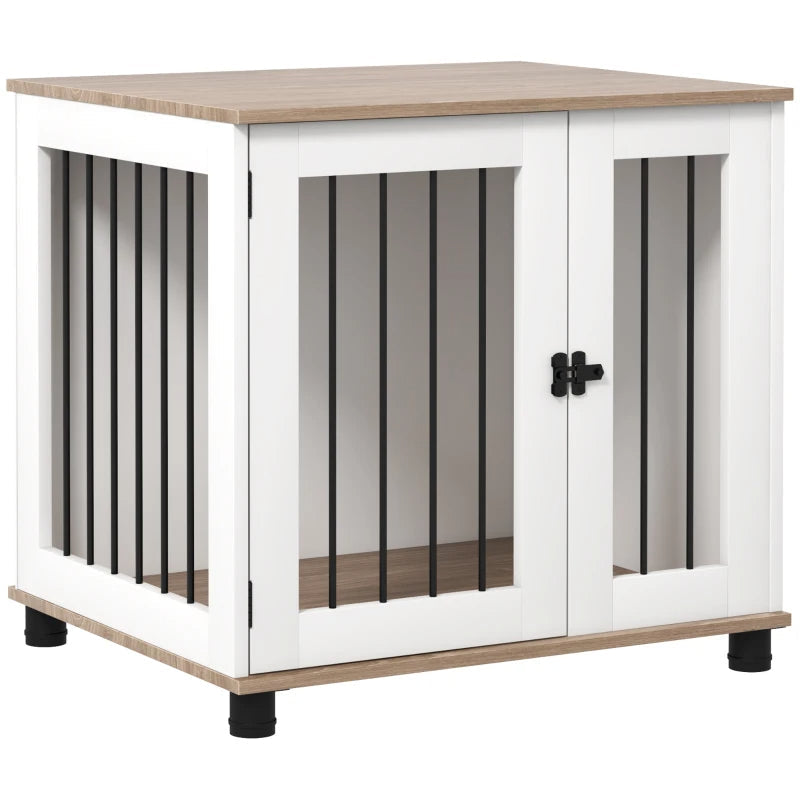 HKM-5804605 Walnut Brown Dog Kennel Furniture End Table with Lockable Door for Small and Medium Dogs