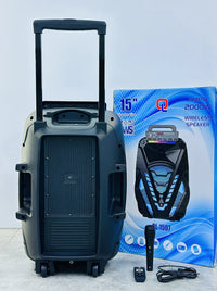HKM-580563 15 Inch Portable Trolley Speaker with Wireless Sound and Subwoofer