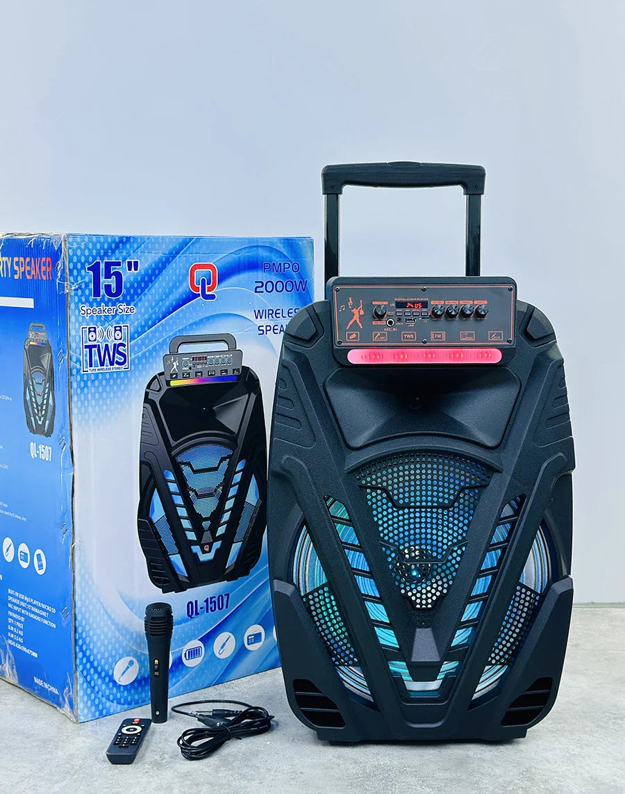 HKM-580563 15 Inch Portable Trolley Speaker with Wireless Sound and Subwoofer