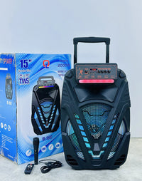 HKM-580563 15 Inch Portable Trolley Speaker with Wireless Sound and Subwoofer