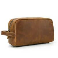 HKM-580627 Vintage Leather Cosmetic Bag for Men - Large Capacity Wash Bag in Genuine Cowhide