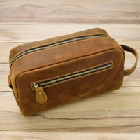 HKM-580627 Vintage Leather Cosmetic Bag for Men - Large Capacity Wash Bag in Genuine Cowhide