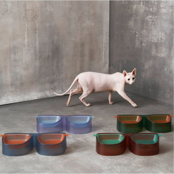 HKM-5806909 Large Capacity Anti- overturning Double Bowl for Cats with Slant Design and Easy Clean Base