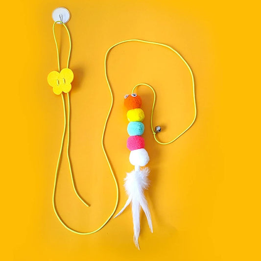 HKM-580755 Interactive Hanging Cat Toy with Adjustable Elastic Rope for Indoor Cats - Catnip Swing with Feathers and Tassels