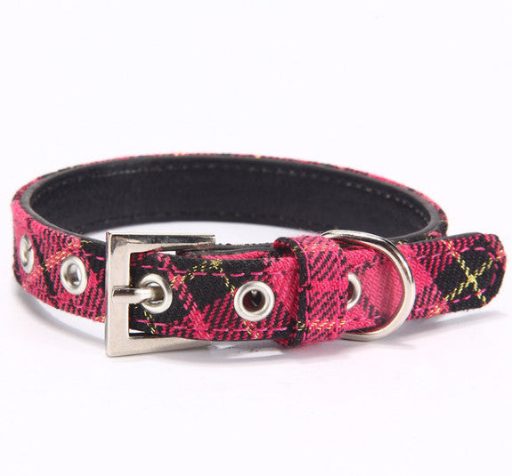 HKM-5808701 PU Leather Twill Dog Collar - Adjustable Sizes in Rose Red, Blue, Red, Yellow