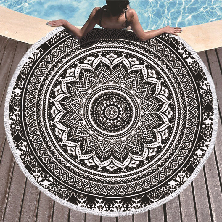 HKM-580947 Microfiber Printed Beach Towel - 150cm Diameter, Soft Polyester Fiber