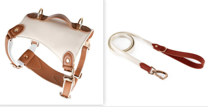 HKM-5809981 Leather Pet Vest with Lead Rope and Adjustable Chest Strap in Various Colors