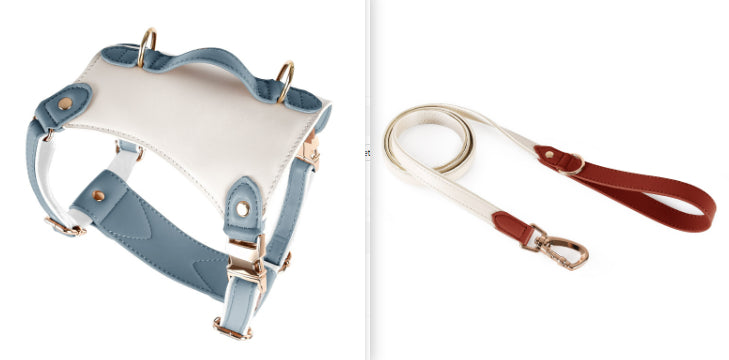 HKM-5809981 Leather Pet Vest with Lead Rope and Adjustable Chest Strap in Various Colors