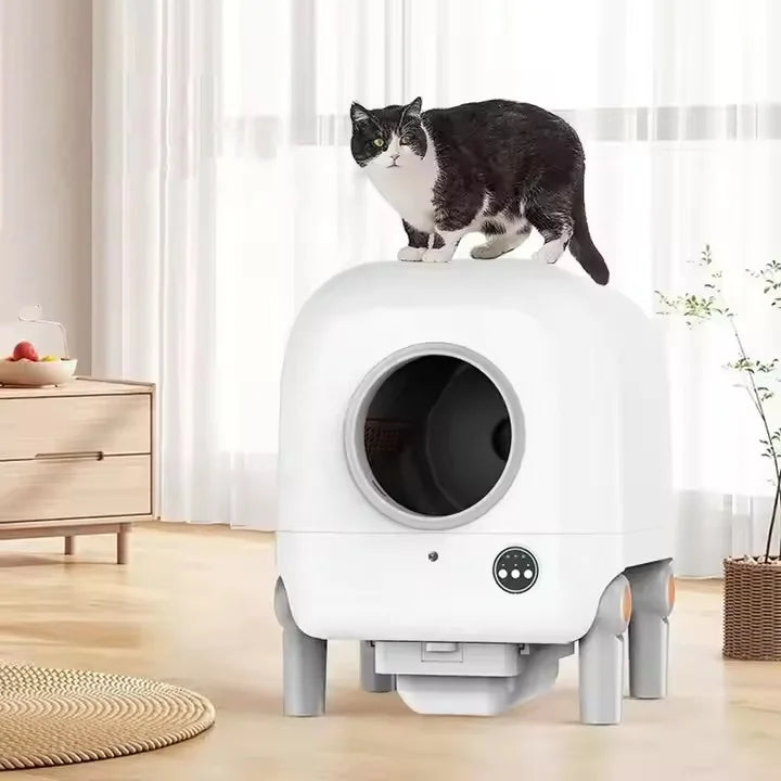 HKM-581011 Automatic XL Cat Litter Box with WiFi Control and Easy Clean Design, Stainless Steel and Plastic Construction