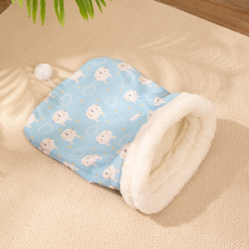HKM-5810749 Cozy Cat Nest Sleeping Bag - Flannel Material, Available in Pink or Blue