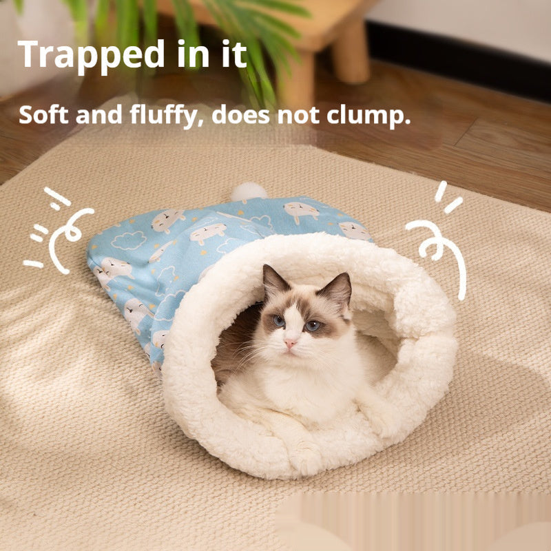 HKM-5810749 Cozy Cat Nest Sleeping Bag - Flannel Material, Available in Pink or Blue