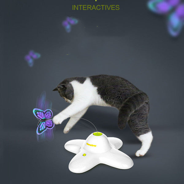 HKM-5811517 Interactive 360-Degree Butterfly Cat Toy with Two Replacement Butterflies for Healthy Playtime