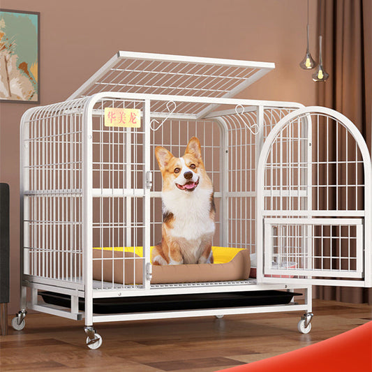 HKM-5812157 Indoor Fenced Corgi Kennel - Square Tube Design in White, Pink, or Black, 54x34x49cm