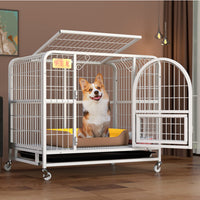HKM-5812157 Indoor Fenced Corgi Kennel - Square Tube Design in White, Pink, or Black, 54x34x49cm