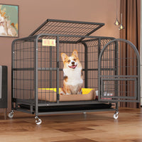 HKM-5812157 Indoor Fenced Corgi Kennel - Square Tube Design in White, Pink, or Black, 54x34x49cm