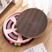 HKM-5813949 Round Interactive Cat Scratcher with Built-in Ball - Double Layer Scratching Pad for Play and Relaxation