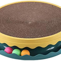 HKM-5813949 Round Interactive Cat Scratcher with Built-in Ball - Double Layer Scratching Pad for Play and Relaxation