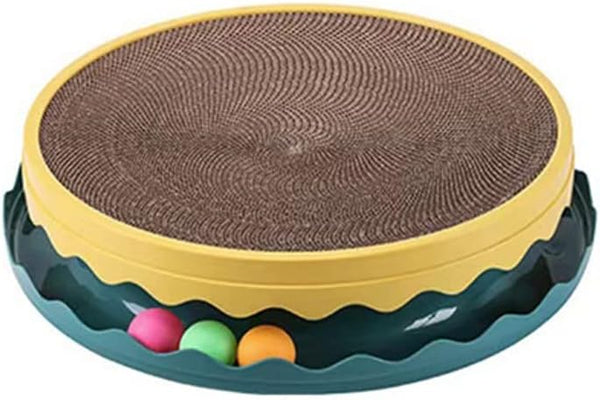 HKM-5813949 Round Interactive Cat Scratcher with Built-in Ball - Double Layer Scratching Pad for Play and Relaxation