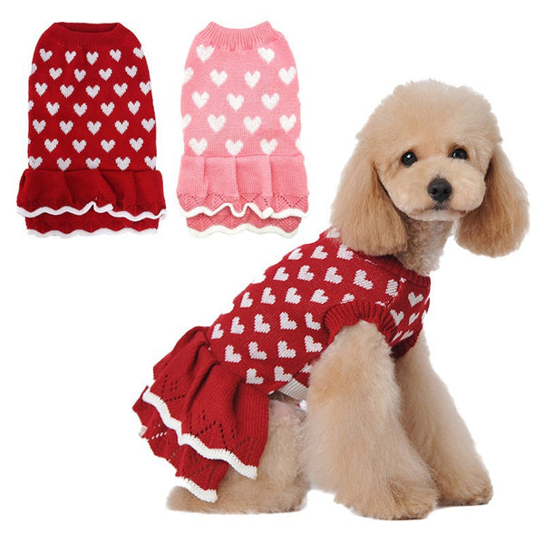 HKM-5814461 Cozy Red and Pink Round Neck Acrylic Sweater for Dogs