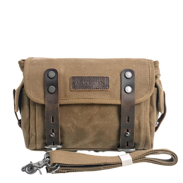 HKM-581587 Waterproof Motorcycle Side Car Head Car Lock Bag - Heavy Duty Waxed Canvas and Leather Riding Rear Seat Messenger Bag