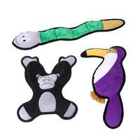 HKM-5816125 Plush Bite-Resistant Pet Toys Set – Snake, Parrot, Orangutan in Black, Green, Purple