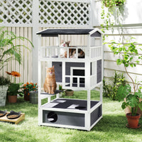 HKM-5816509 Outdoor Cat House with Asphalt Roof and Escape Doors – 3-Tier Feral Cat Shelter