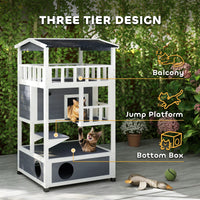 HKM-5816509 Outdoor Cat House with Asphalt Roof and Escape Doors – 3-Tier Feral Cat Shelter