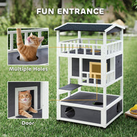 HKM-5816509 Outdoor Cat House with Asphalt Roof and Escape Doors – 3-Tier Feral Cat Shelter