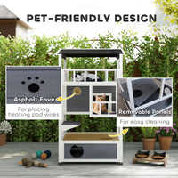 HKM-5816509 Outdoor Cat House with Asphalt Roof and Escape Doors – 3-Tier Feral Cat Shelter