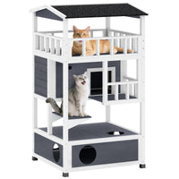 HKM-5816509 Outdoor Cat House with Asphalt Roof and Escape Doors – 3-Tier Feral Cat Shelter