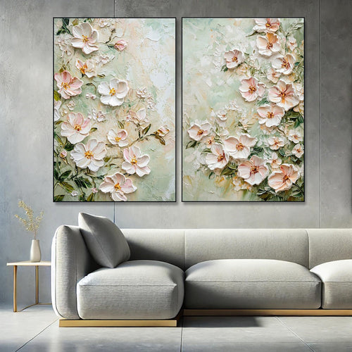 HKM-581651 Handmade Oil Painting on Canvas - 3D Texture Floral Modern Abstract Art for Home Decor