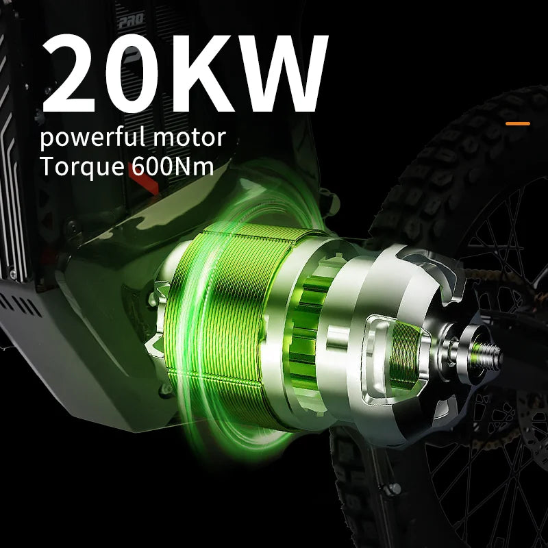 HKM-581651 Powerful 72V 20000W Lithium Mid-drive Electric Dirt Bike with 150KM Range, Hydraulic Disc Brake, Full Suspension, 45Ah Battery